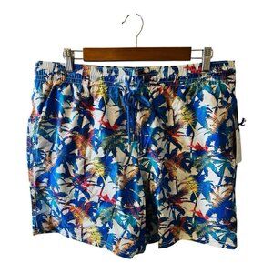 Le Club Men’s Ibiza Mid Length Swim Trunks Board Shorts Blue Size XXL Tropical